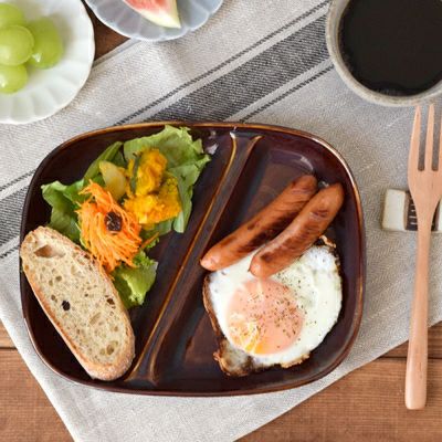 （NEW)スクエア 仕切りランチプレート アメ色