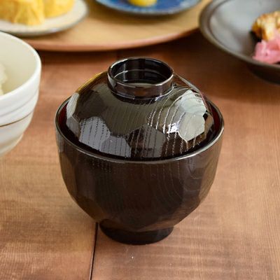 塗物 吸物椀 蓋付 亀模様 黒✕茶 10個 工芸品｜椀