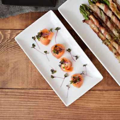 シンプルな洋食器、LAPISシリーズの長皿。刺身皿や副菜皿に使える白い