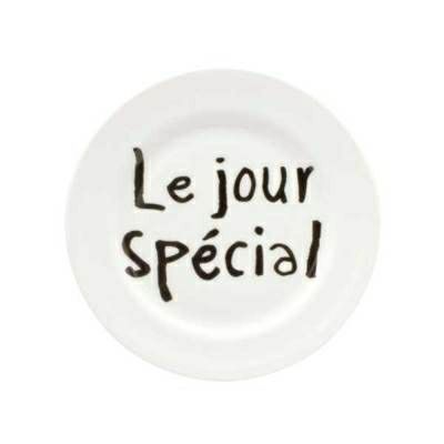 シンプルな白磁にフランス語 おしゃれなケーキ皿