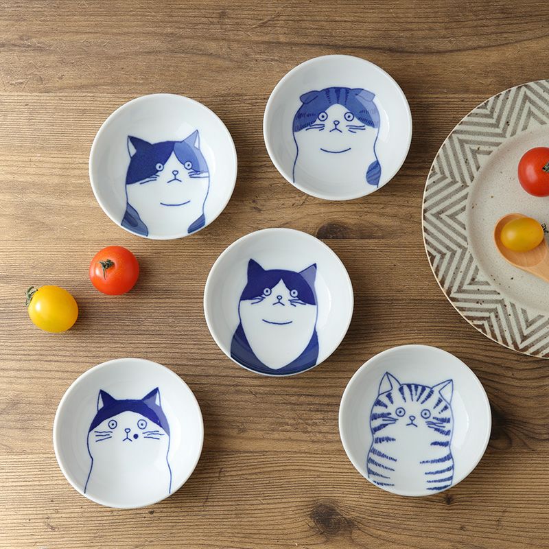 【海外輸入】 キョトン顔がかわいい猫柄の豆小鉢。 置物