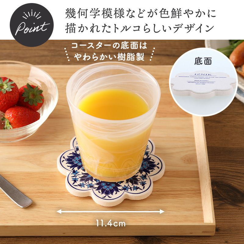 テーブルを華やかに彩るイズニックタイルのコースター。