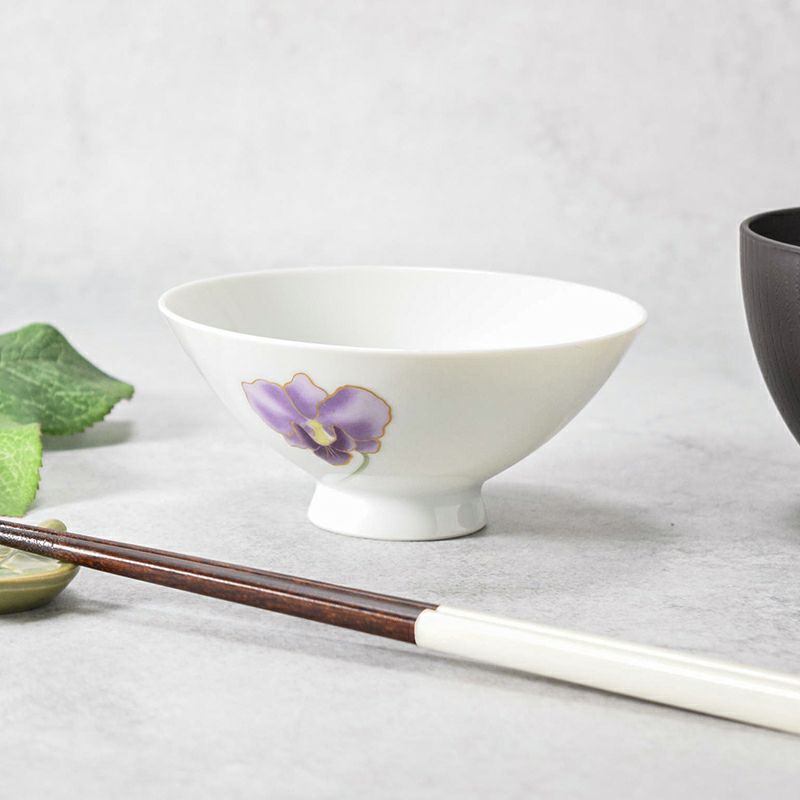 レトロ茶碗 12cm 金彩胡蝶蘭 パープル アウトレット
