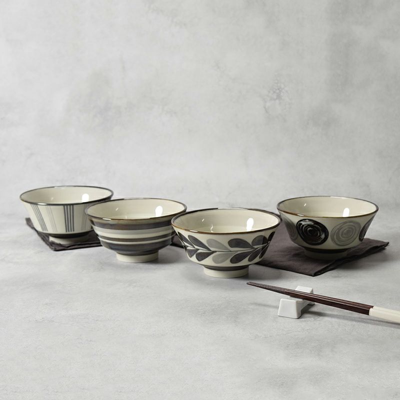 お茶碗 大 13.5cm モノクロ