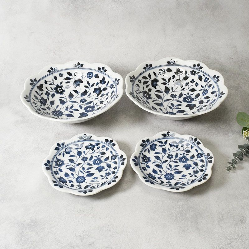 上品な花模様が映える大鉢＆中皿セット